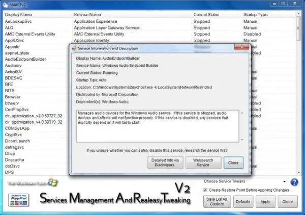 smart tweaker 2 600x422 SMART: A Utility For Tweaking Windows 7, Vista, XP Services Released.