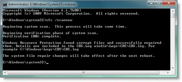 cmd sfc 600x271 Cómo ejecutar Comprobador de archivos de sistema y analizar sus registros en Windows 7 y Vista