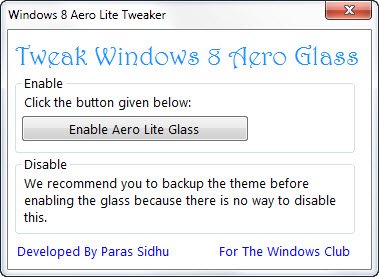 aero lite Tweaker Aktifkan tersembunyi Aero Tema Kaca Lite di Windows 8 dengan Aero Lite Tweaker
