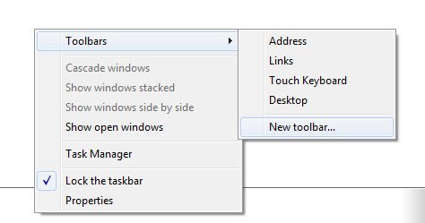 Buat folder toolbar toolbar kustom untuk meluncurkan program dan file dengan cepat dari Windows 8 taskbar