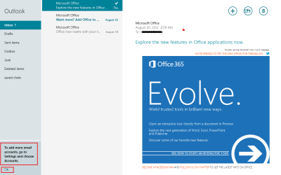 Windows 8 Mail Tile - Add more email account option Windows 8 Mail Tile Add more email account option 400x250 Configure & add Multiple email Accounts to Windows 8 Mail App