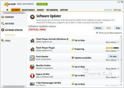 avast software updater 400x283 Avast Free AntiVirus 8 for Windows adds many new features