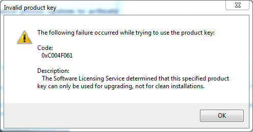 FIX Error 0xC004F061 FIX : Error 0xC004F061, Unable To Use Product Key For Clean Install