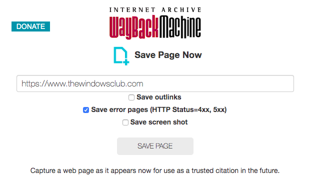 Wayback Machine Save Page Features