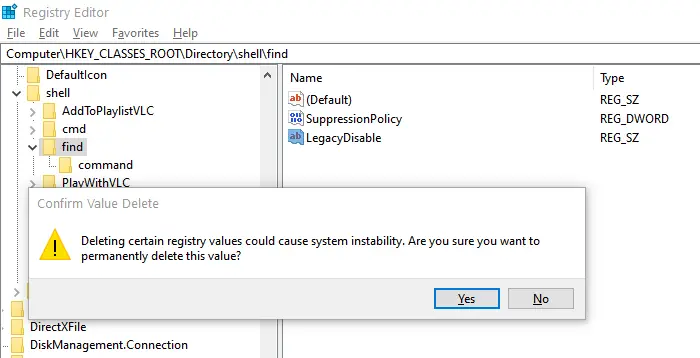Add Search in Windows Context Menu via Registry