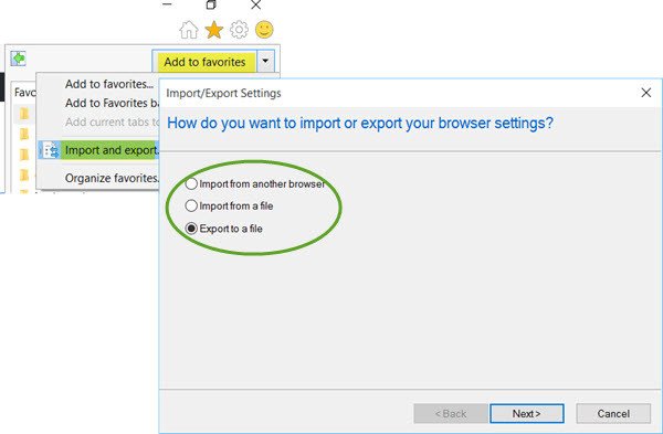 export favorites ie