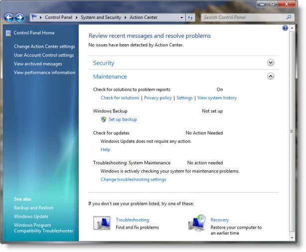 windows 7 action center