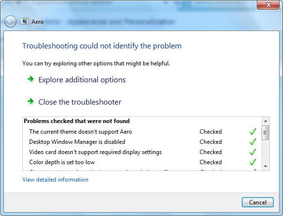 Troubleshoot Aero