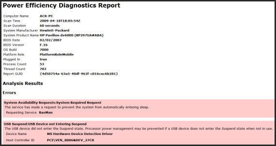 Power Efficiency Diagnostic Report Tool