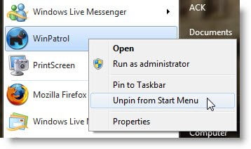 unpin start menu