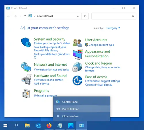 Pin Control Panel to Taskbar
