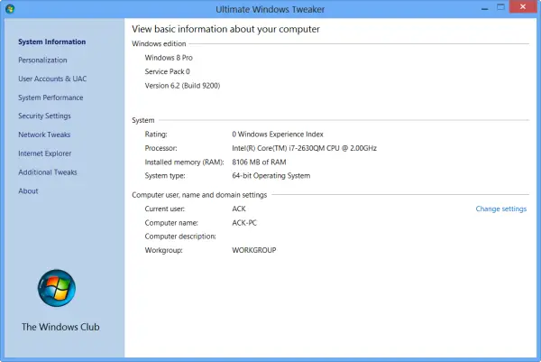 Ultimate Windows Tweaker screenshot Ultimate Windows Tweaker screenshot