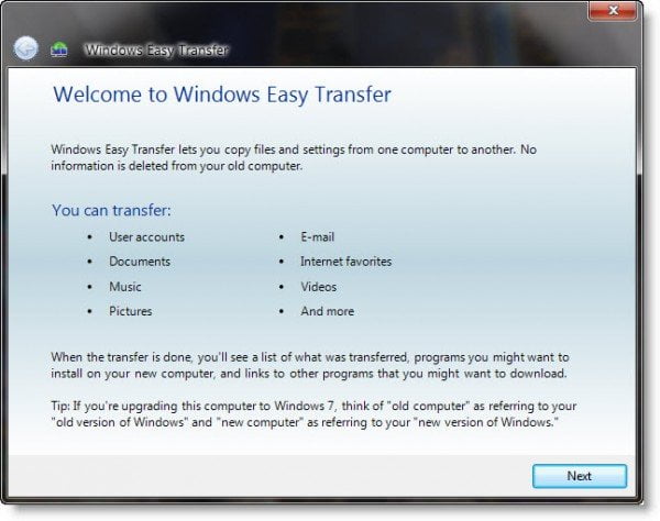 windows easy transfer