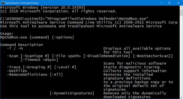 run Windows Defender from the Command Line
