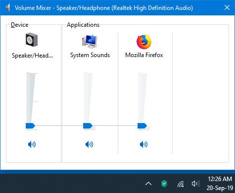 volume mixer windows 10