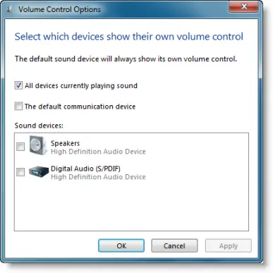 windows 7 volume control options