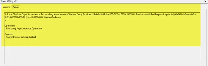 Volume Shadow Copy Service Error