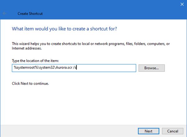 Create a shortcut to launch Screensaver