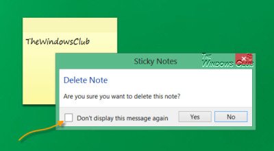 Windows Sticky Notes delete confirmation prompt