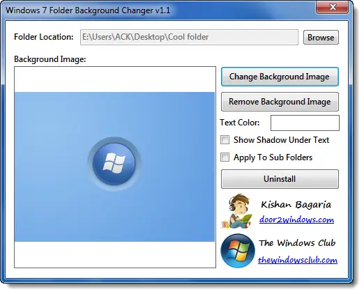 Change folder background with Windows 7 Folder Background Changer