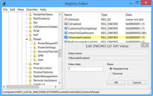 Disable, Enable Hibernate in Windows 8.1