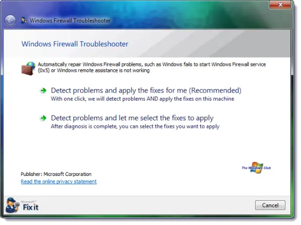 Windows Firewall Troubleshooter