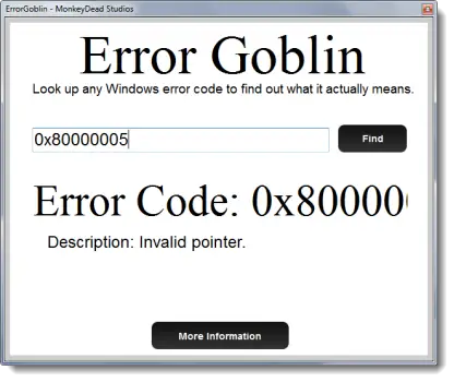 Look up Windows error code with Error Goblin