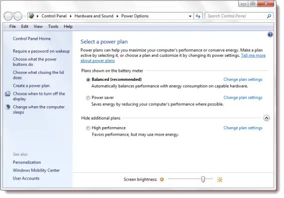 Power Plans in Windows 10/8/7