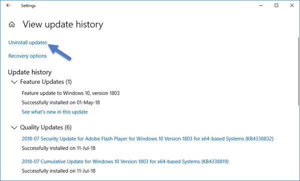 Uninstall Windows Updates in Windows 10