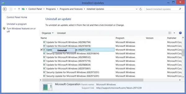 Uninstall Windows Updates