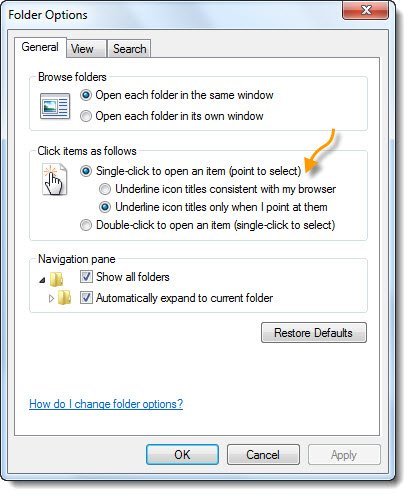 Change double click to single click