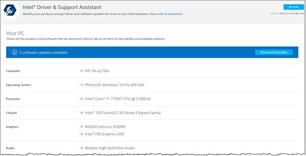 Asistente de soporte y controlador Intel