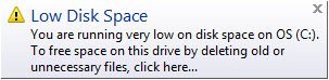 Low Disk Space Message