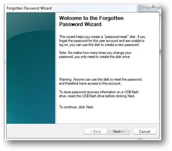 Create Password Reset Disk