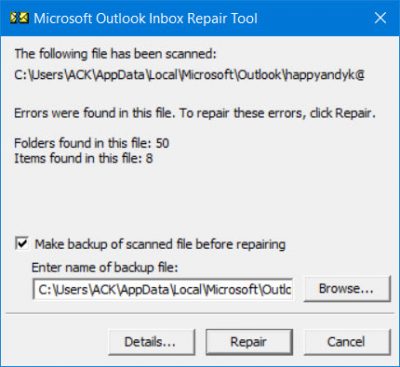 восстановить файлы данных Outlook