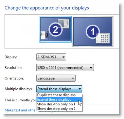 setup dual monitors in Windows 7