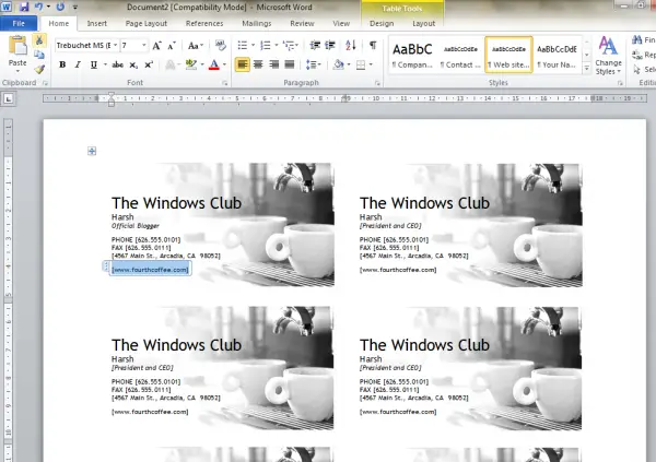 How to design Business Cards using Microsoft Word