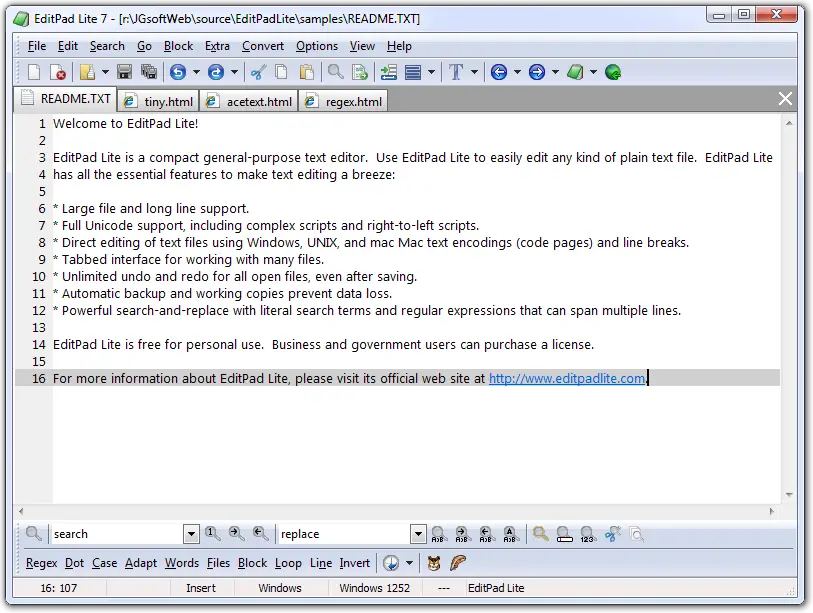 EditPad Lite - Free Text Editor for Windows