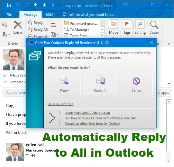 Automatically Reply to all in Outlook