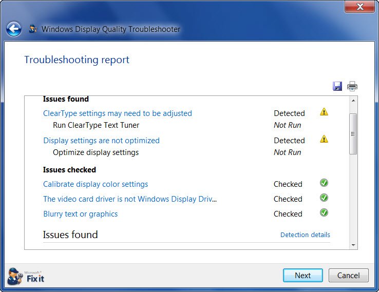 Windows Display Quality Troubleshooter will fix Screen Resolution issues
