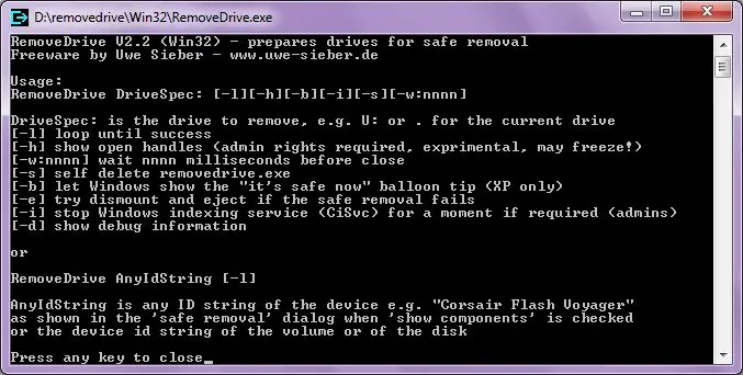 Safely remove USB devices with RemoveDrive, a free command-line tool