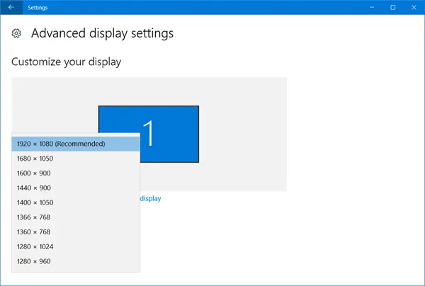 Change screen resolution in Windows