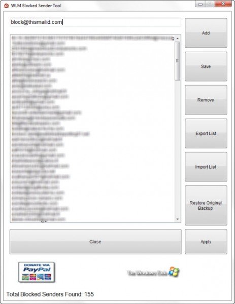 WLM Blocked Sender Tool screenshot