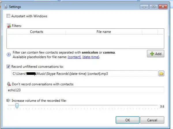 Skype Auto Recorder Settings