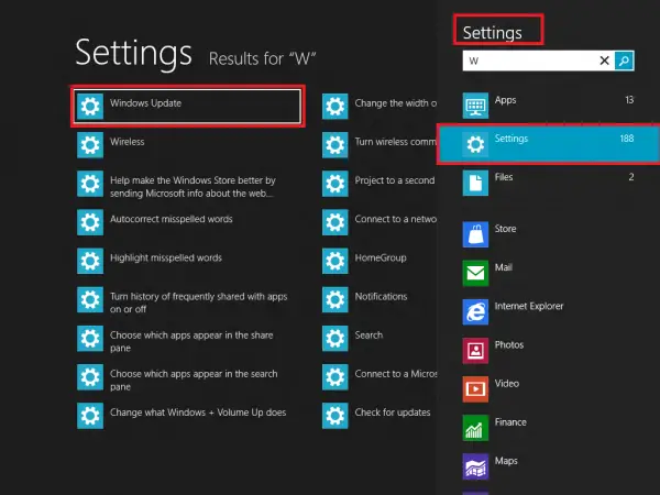 Windows 8 search settings