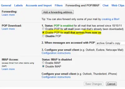 gmail settings for outlook 2013 pop3