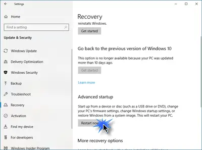 Show Advanced Boot Options or Menu in Windows 10