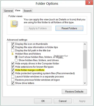 Folder Merge Conflict in Windows 10: Enable, Disable