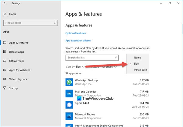 view app sizes windows 10