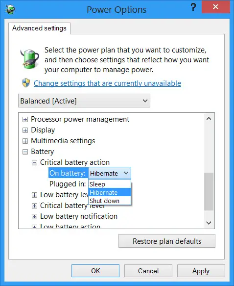 Change Critical & Low-Level Battery Action